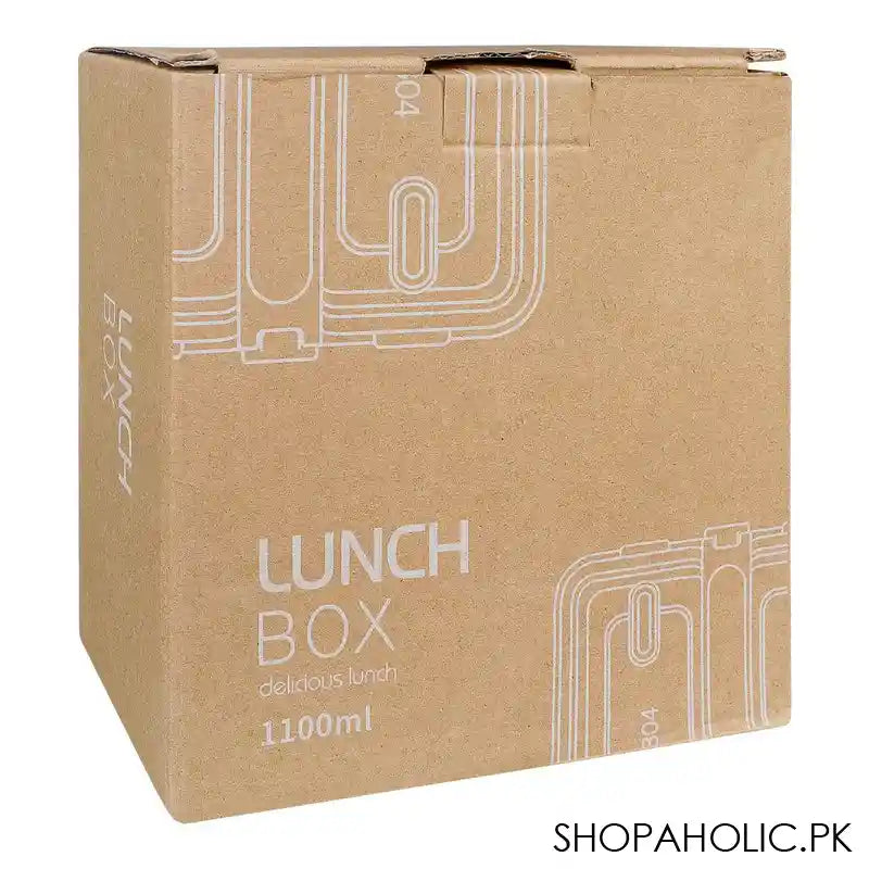 Stainless Steel Lunch Box, 2 Compartments, 1100ml, Dark Blue, 7.1in (H) x 6.5in (W) x 2.4in (D), Yk-117 - Image 3