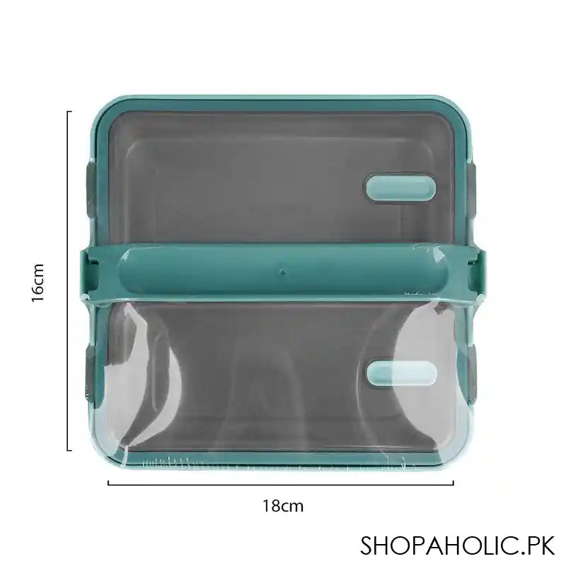 Stainless Steel Lunch Box, 2 Compartments, 1100ml, Sea Green, 6.3in (H) x 7.1in (W) x 2.4in (D), Yk-117 - Image 2