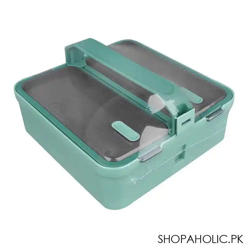 Stainless Steel Lunch Box, 2 Compartments, 1100ml, Sea Green, 6.3in (H) x 7.1in (W) x 2.4in (D), Yk-117 - Image 3