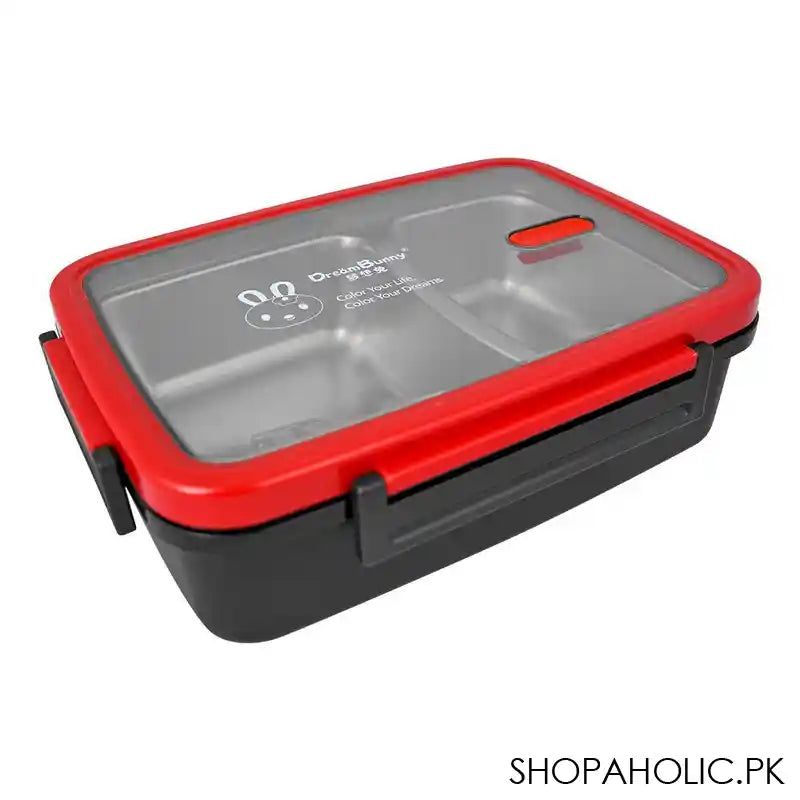 Stainless Steel Lunch Box, 2 Compartments, 1200ml, Black, 6.5in (H) x 4.1in (W) x 2in (D), Yc90101 - Main Image