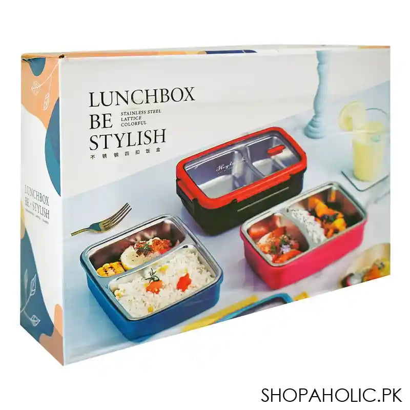 Stainless Steel Lunch Box, 2 Compartments, 1200ml, Black, 6.5in (H) x 4.1in (W) x 2in (D), Yc90101 - Image 4