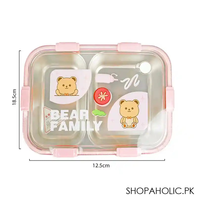 Stainless Steel Lunch Box, 2 Compartments & Cutlery, 850ml, Pink, 7.3in (H) x 4.9in (W) x 1.8in (D), 7087 - Image 3