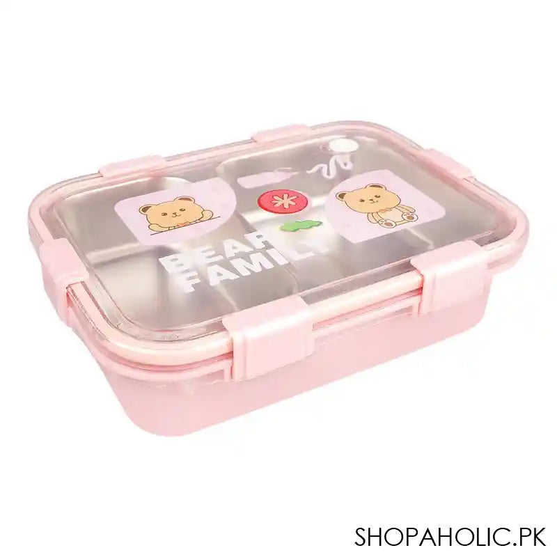 Stainless Steel Lunch Box, 2 Compartments & Cutlery, 850ml, Pink, 7.3in (H) x 4.9in (W) x 1.8in (D), 7087 - Image 8