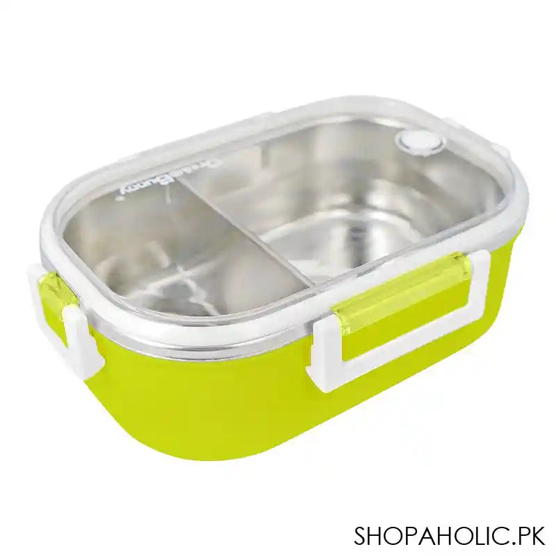 Stainless Steel Lunch Box, 2 Compartments & Cutlery, 980ml, BPA Free, Green, 6.1in (H) x 3.7in (W) x 2.2in (D), 980-Mc - Main Image