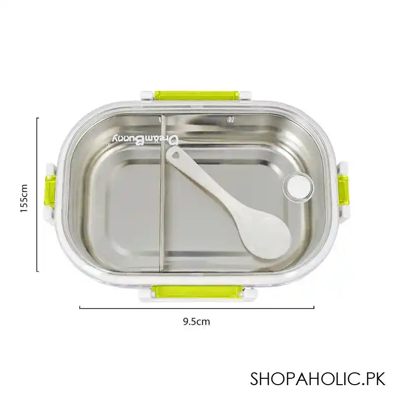 Stainless Steel Lunch Box, 2 Compartments & Cutlery, 980ml, BPA Free, Green, 6.1in (H) x 3.7in (W) x 2.2in (D), 980-Mc - Image 6