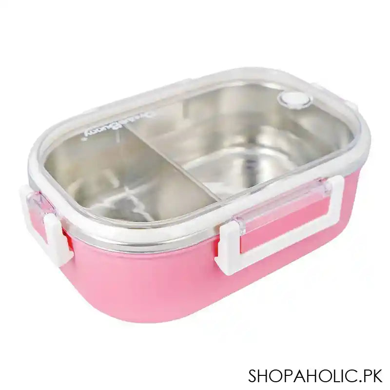 Stainless Steel Lunch Box, 2 Compartments & Cutlery, 980ml, BPA Free, Pink, 6.7in (H) x 3.5in (W) x 2.2in (D), 980-Mc - Main Image