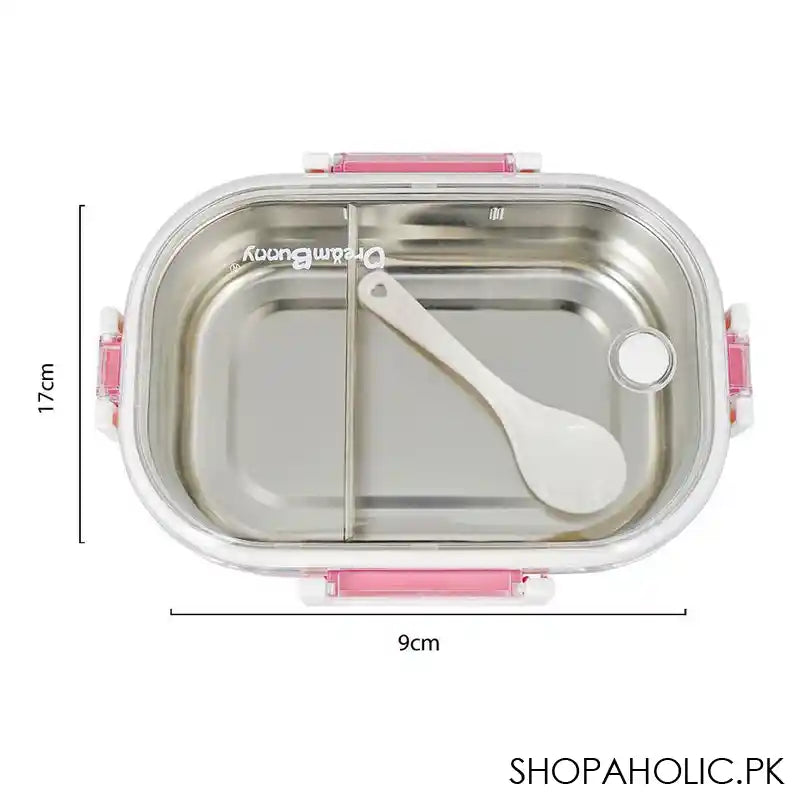 Stainless Steel Lunch Box, 2 Compartments & Cutlery, 980ml, BPA Free, Pink, 6.7in (H) x 3.5in (W) x 2.2in (D), 980-Mc - Image 3