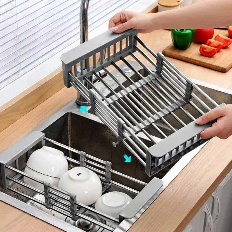 stainless steel over the sink expandable dish drainer rack main image