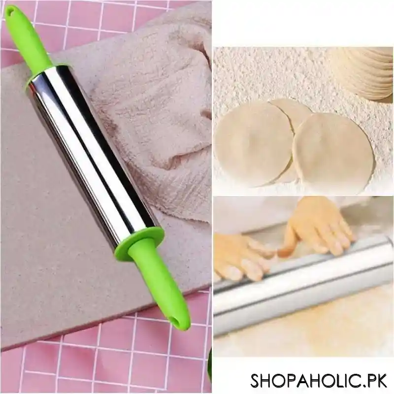 stainless steel rolling pin/belan dough roller with plastic handle image2