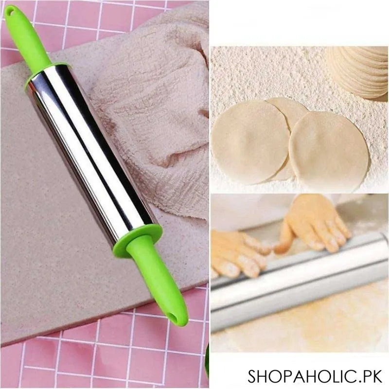 stainless steel rolling pin/belan dough roller with plastic handle image2