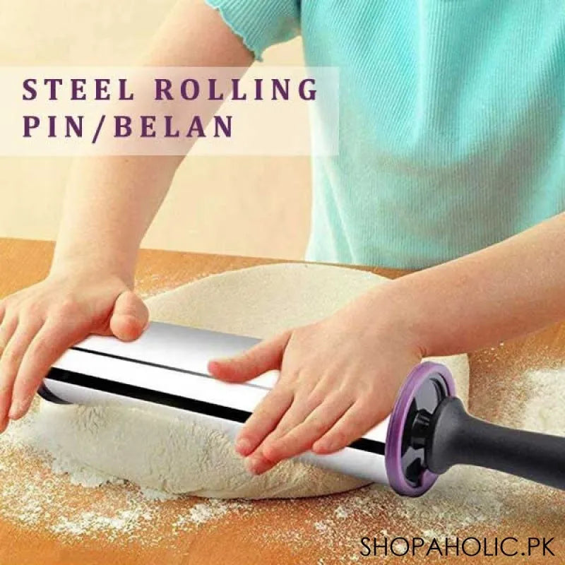 stainless steel rolling pin/belan dough roller with plastic handle main image