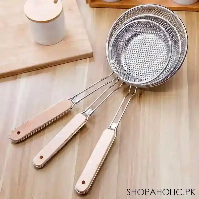 stainless steel strainer colander with wooden handle image4