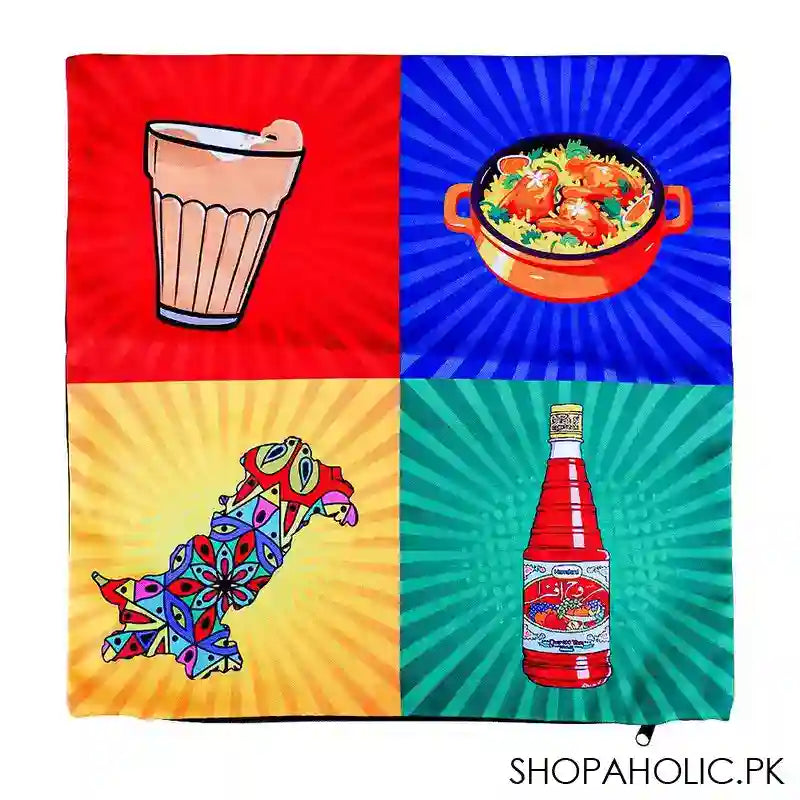 Star Shine Truck Art, Chai, Biryani, Roohafza & Pakistan Cushion Cover With Out Filling - Main Image