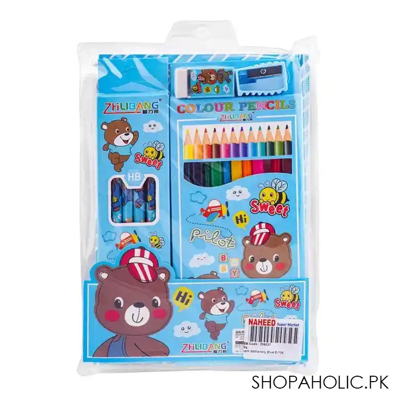 stationery set with drawing book & art accessories, blue, e 706 image2