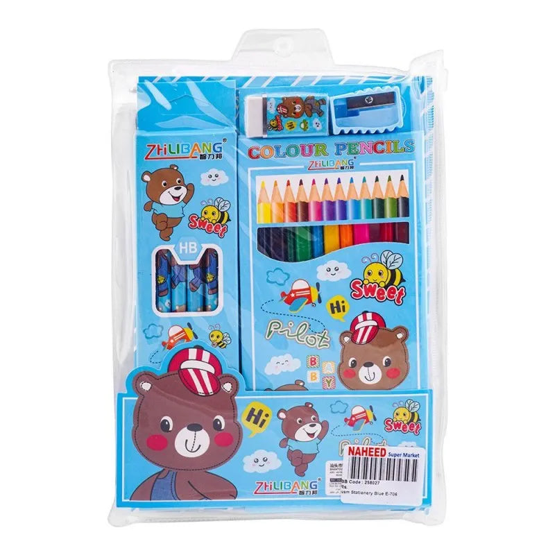 stationery set with drawing book & art accessories, blue, e 706 image2