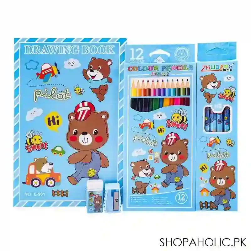 stationery set with drawing book & art accessories, blue, e 706 main image