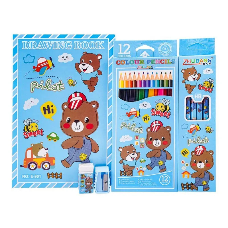 stationery set with drawing book & art accessories, blue, e 706 main image