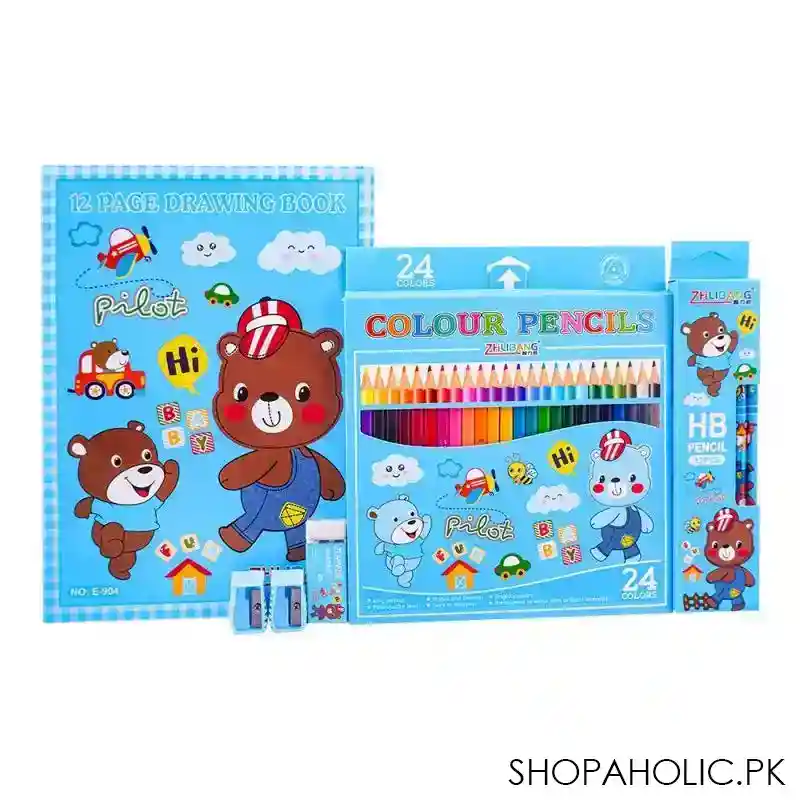 stationery set with drawing book & art accessories, blue, e 723 main image