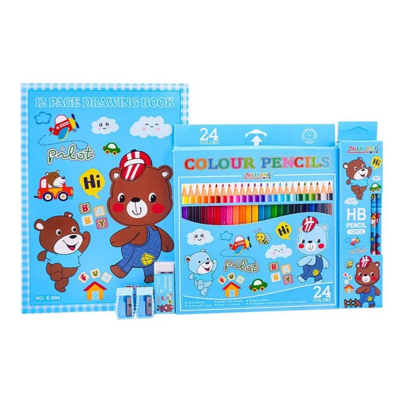 stationery set with drawing book & art accessories, blue, e 723 main image