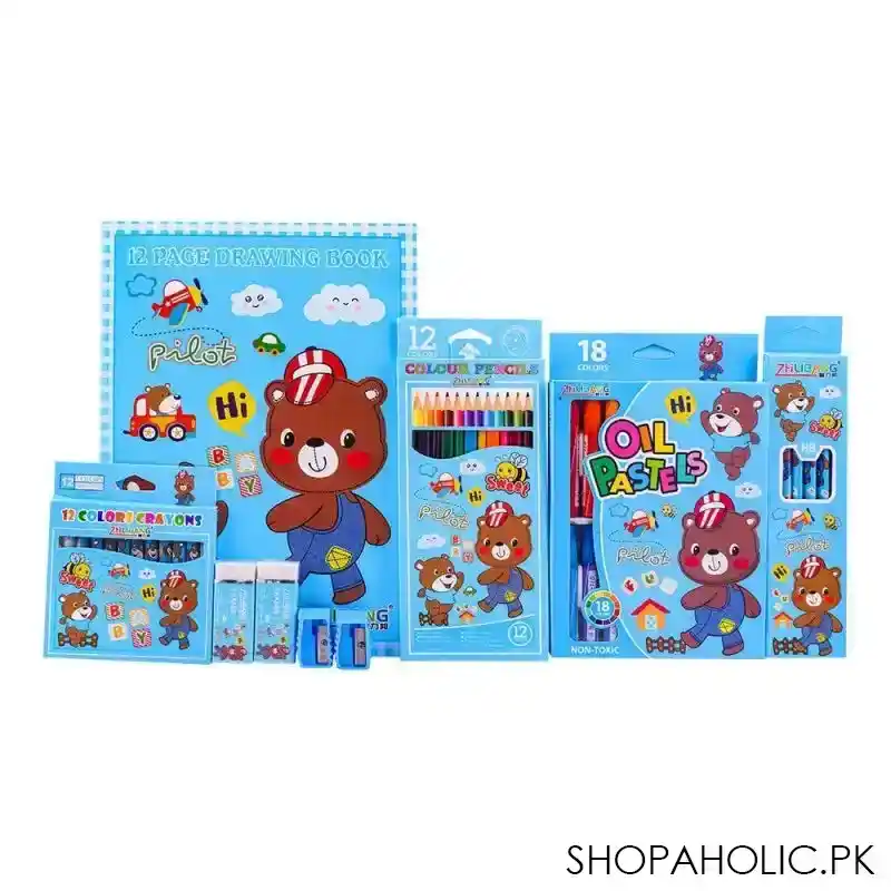 stationery set with drawing book & art accessories, blue, e 725 main image