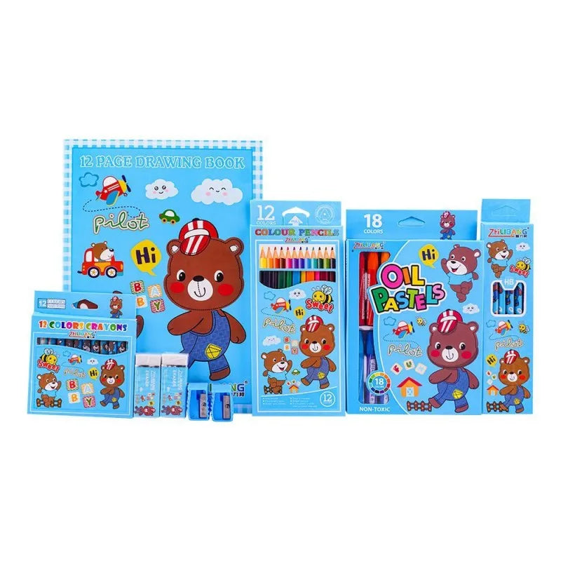 stationery set with drawing book & art accessories, blue, e 725 main image