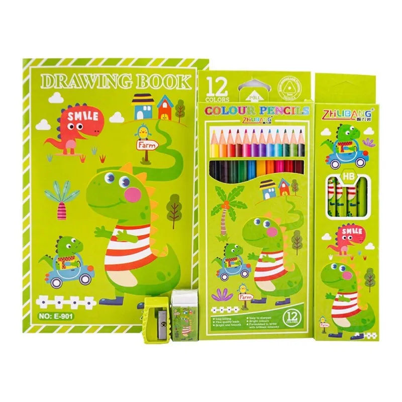 stationery set with drawing book & art accessories, green, e 706 main image