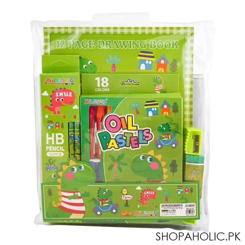 stationery set with drawing book & art accessories, green, e 716 image2