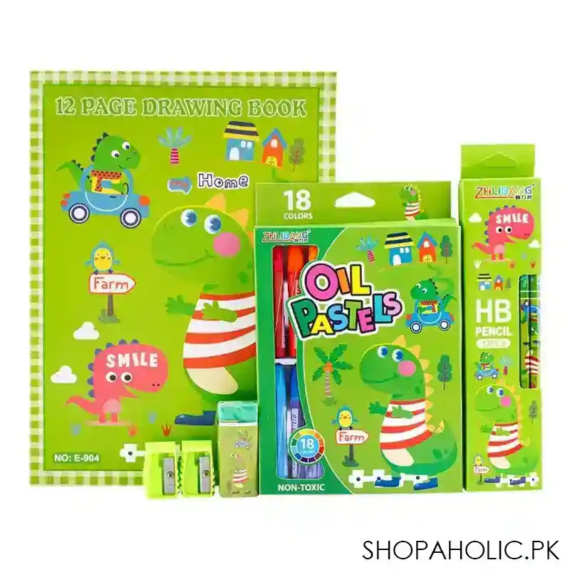 stationery set with drawing book & art accessories, green, e 716 main image