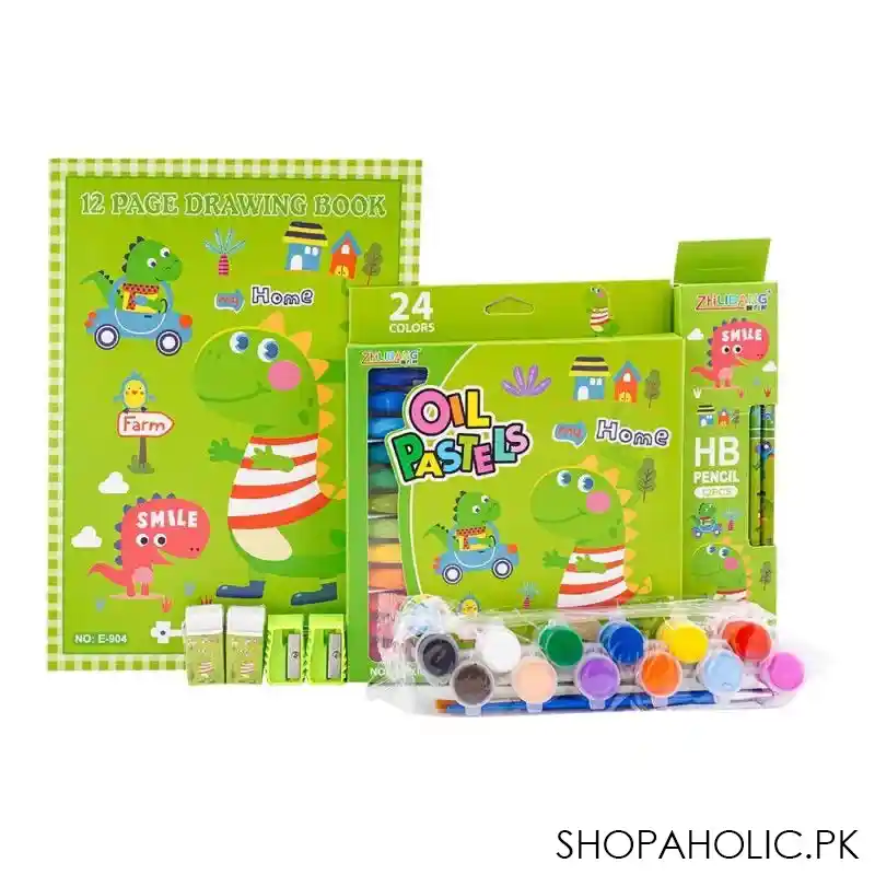 stationery set with drawing book & art accessories, green, e 721 main image