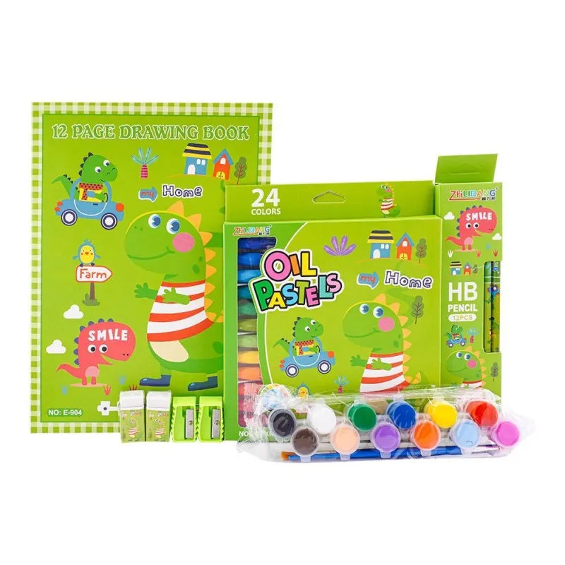 stationery set with drawing book & art accessories, green, e 721 main image