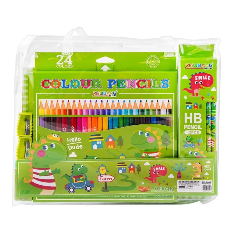 stationery set with drawing book & art accessories, green, e 723 image2