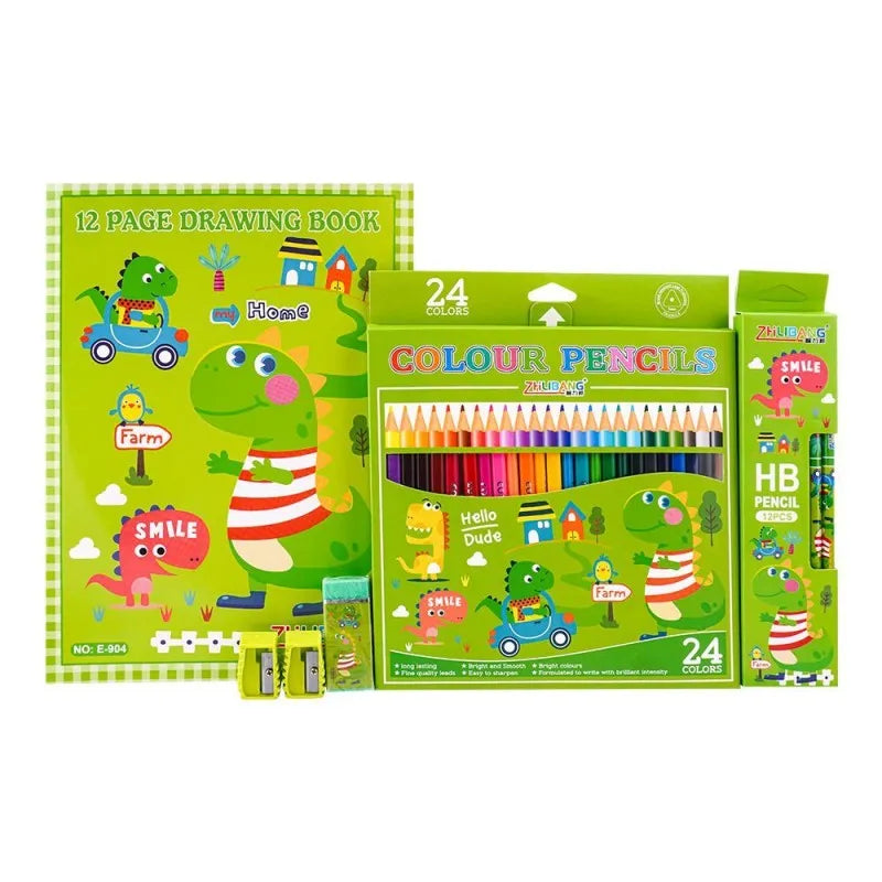 stationery set with drawing book & art accessories, green, e 723 main image