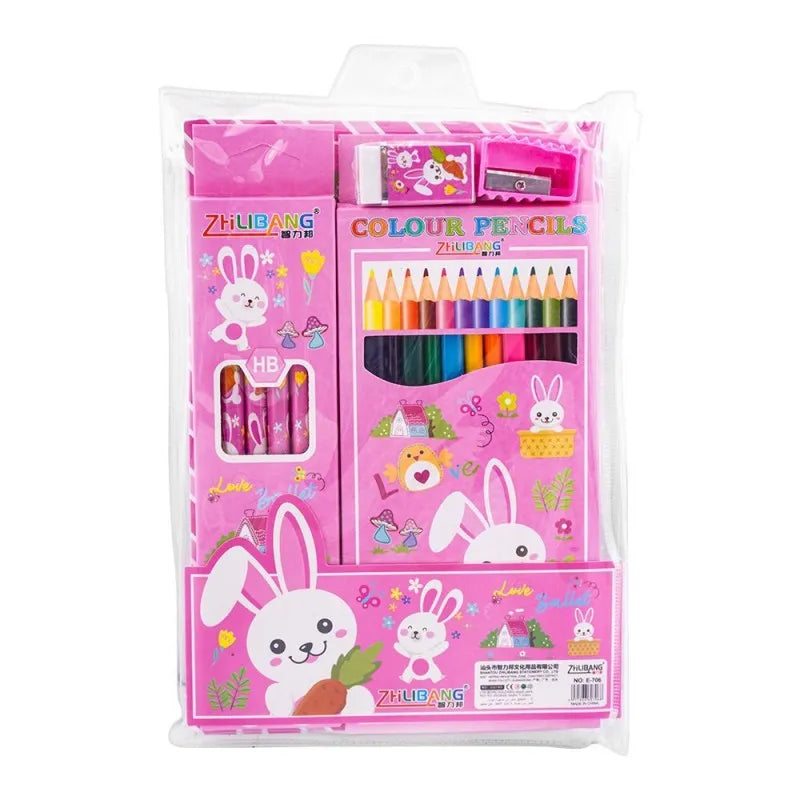 stationery set with drawing book & art accessories, pink, e 706 image2