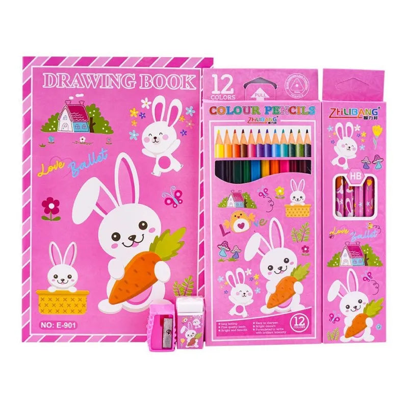 stationery set with drawing book & art accessories, pink, e 706 main image