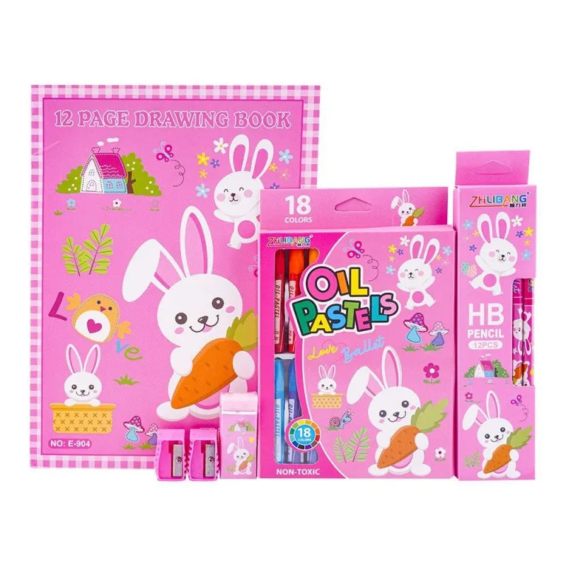 stationery set with drawing book & art accessories, pink, e 716 main image