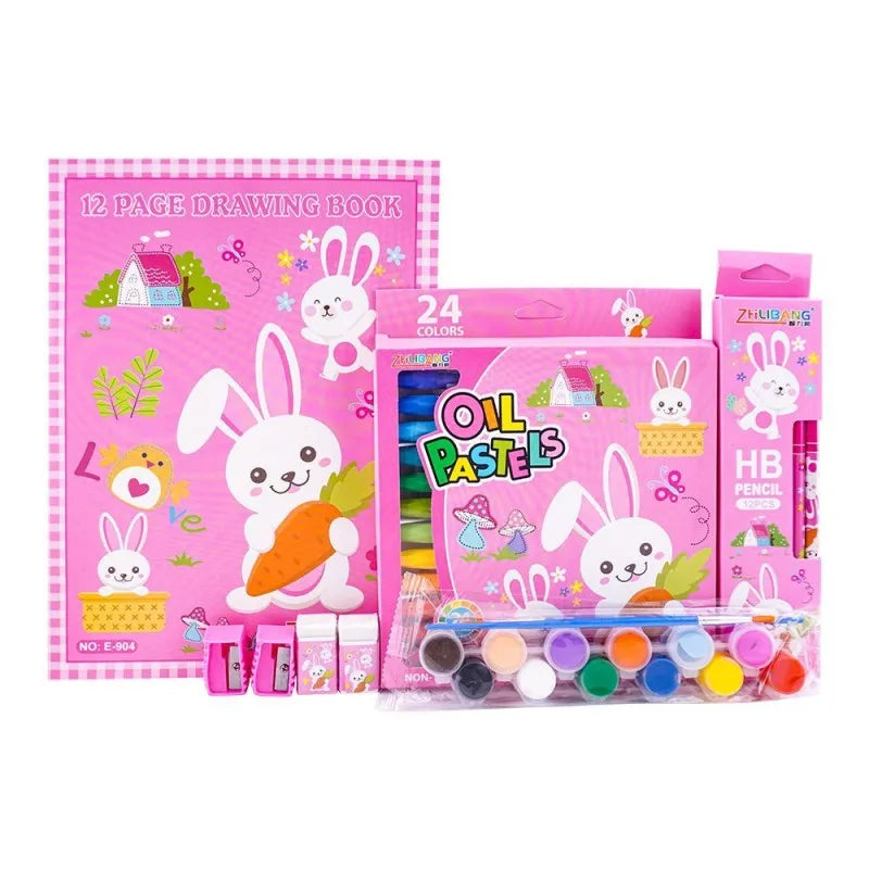 stationery set with drawing book & art accessories, pink, e 721 main image