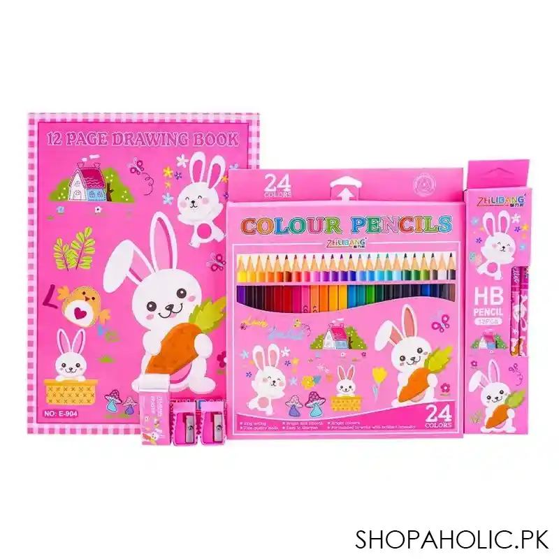 stationery set with drawing book & art accessories, pink, e 723 main image