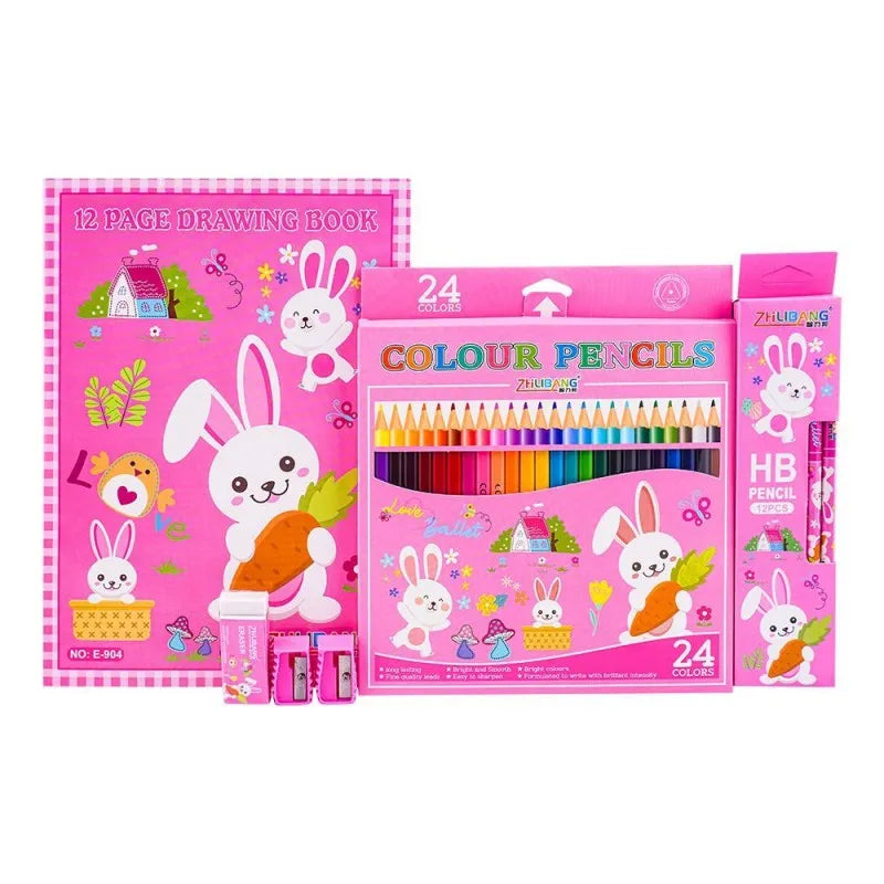 stationery set with drawing book & art accessories, pink, e 723 main image