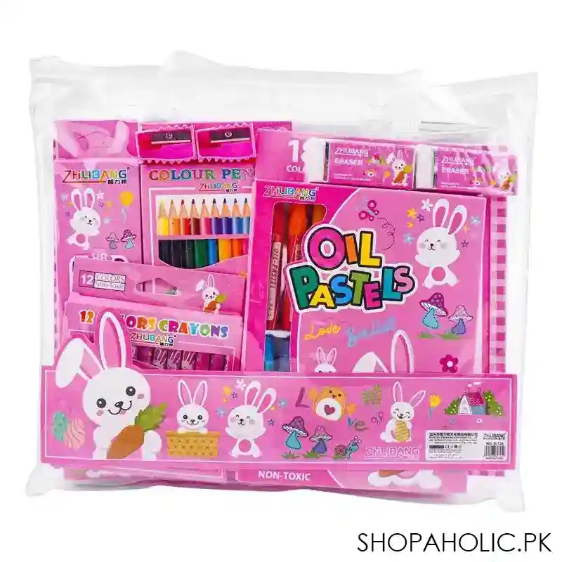 stationery set with drawing book & art accessories, pink, e 725 image2