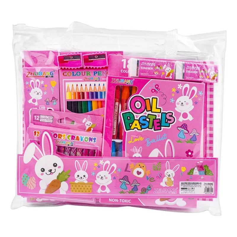 stationery set with drawing book & art accessories, pink, e 725 image2