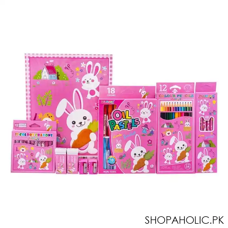 stationery set with drawing book & art accessories, pink, e 725 main image