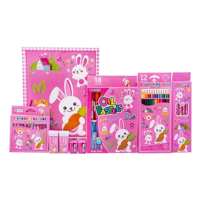 stationery set with drawing book & art accessories, pink, e 725 main image