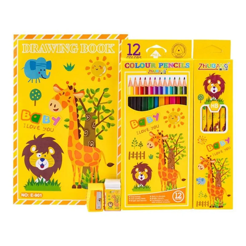 stationery set with drawing book & art accessories, yellow, e 706 main image