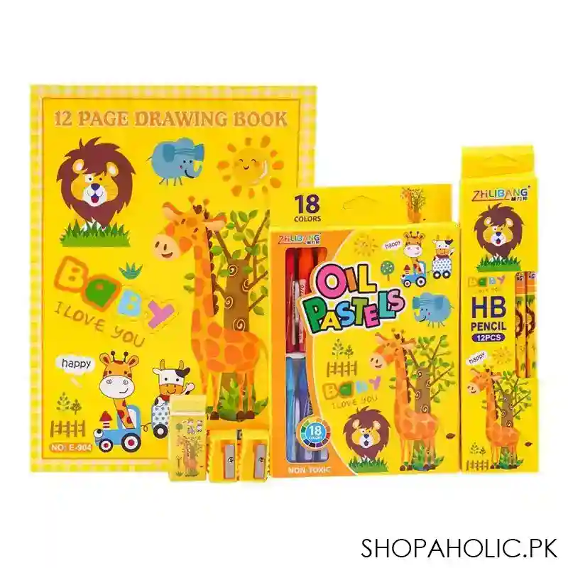 stationery set with drawing book & art accessories, yellow, e 716 main image