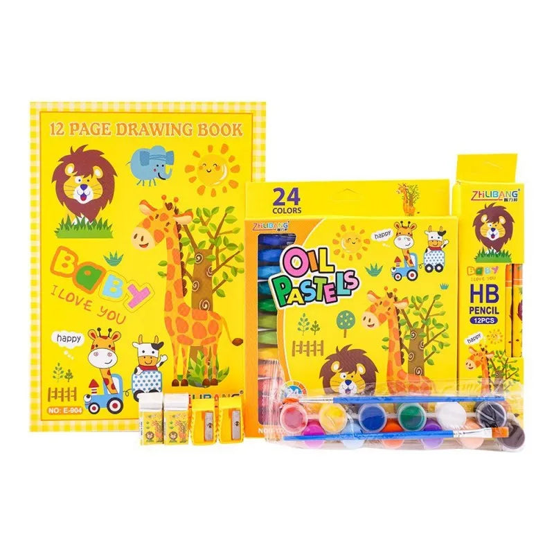 stationery set with drawing book & art accessories, yellow, e 721 main image