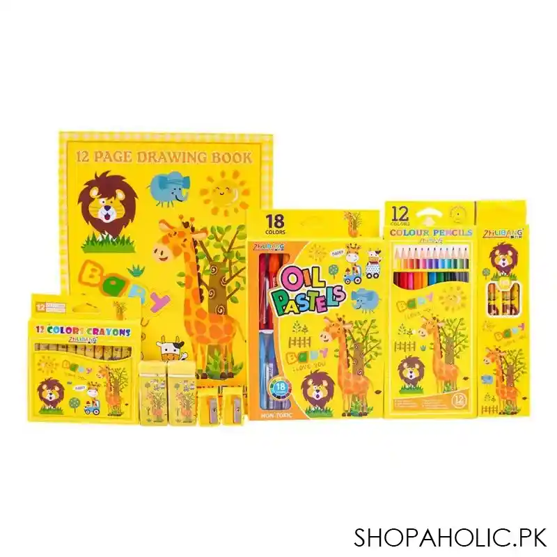 stationery set with drawing book & art accessories, yellow, e 725 main image