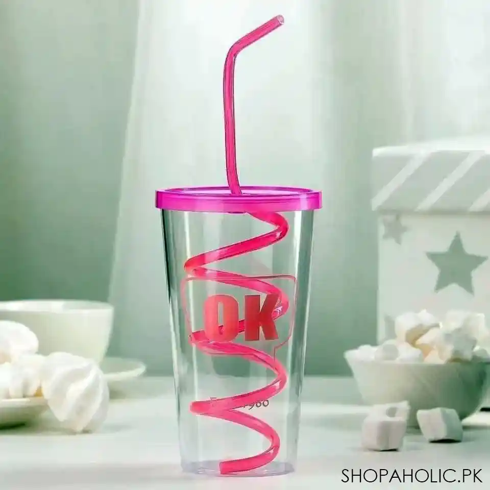 stylish straw drinking glass with lid main image