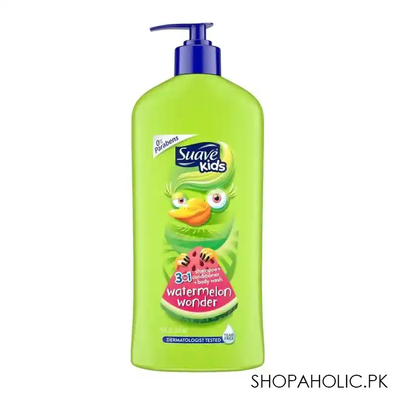 suave kids 3 in 1 watermelon wonder shampoo + conditioner + body wash, 532ml main image