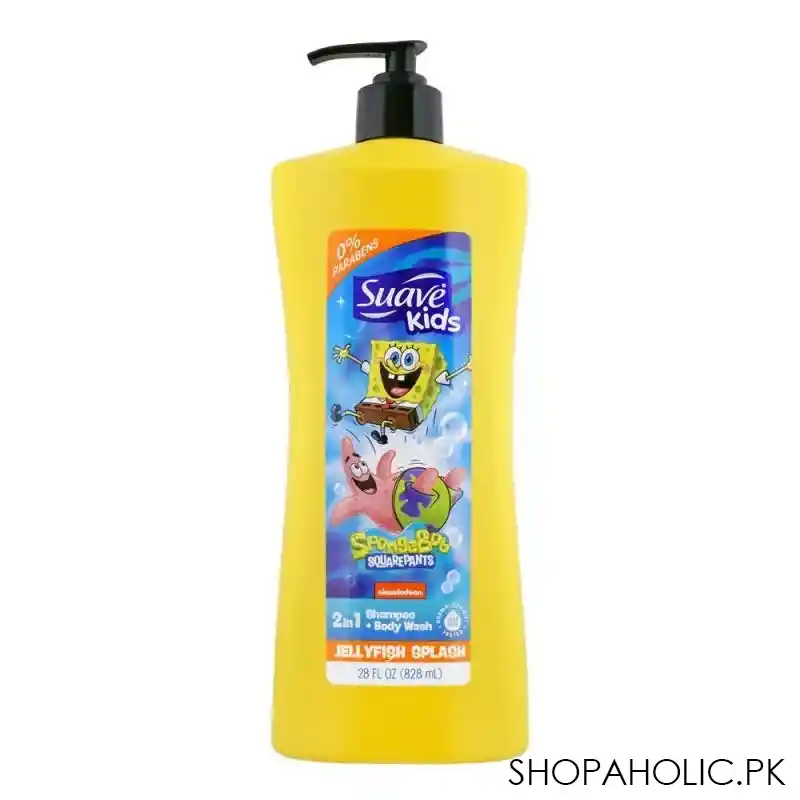 suave kids sponge bob jelly fish spalsh 2in1 shampoo+body wash, 828ml main image