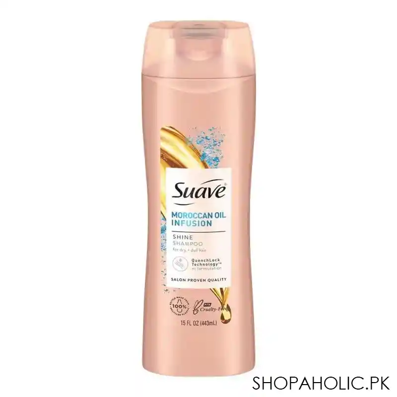 suave moroccan oil infusion dry+dull hair shine shampoo, 443ml main image